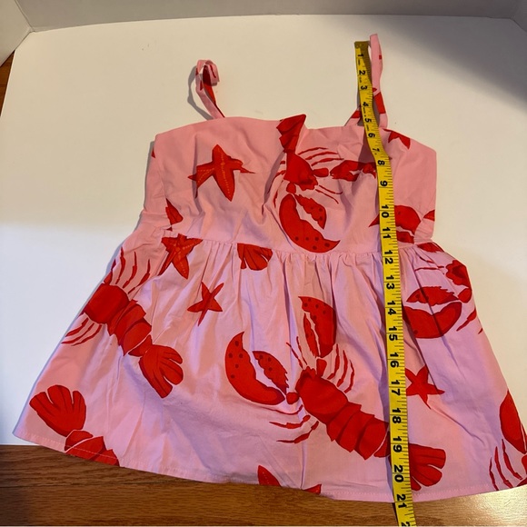 J Crew Women's 0 Tank Top Pink Tie-Back Strappy Lobster Starfish Peplum NWT - Picture 11 of 12